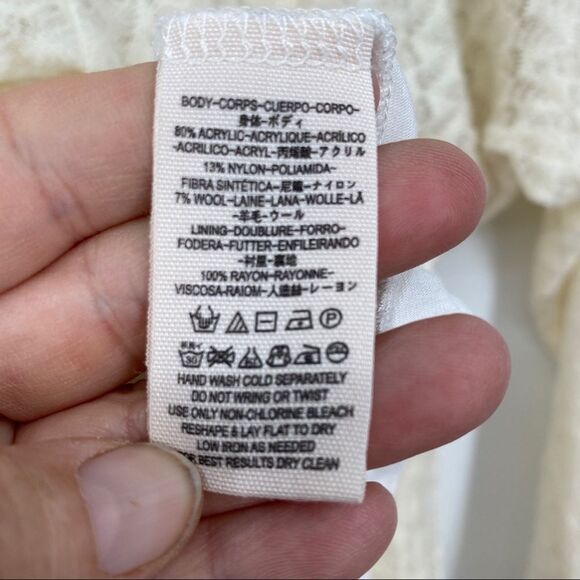 FREE PEOPLE Snug Bug Knit Lace Tassel Wrap Drape Mini Dress In Ivory - Picture 13 of 15